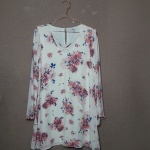 White/ pink floral long sleeve dress
